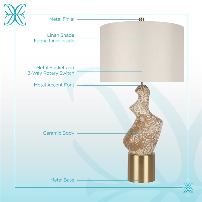 Sculptural Serenity Ceramic Table Lamp - Cream Stone & Soft Gold - Metal