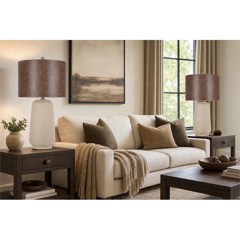 Rustic Harmony Ceramic Table Lamp - Natural Rock - Set of 2 - Metal