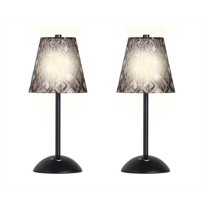 Crystal Radiance Rechargeable LED Metal Table Lamp - Matte Black & Smoke