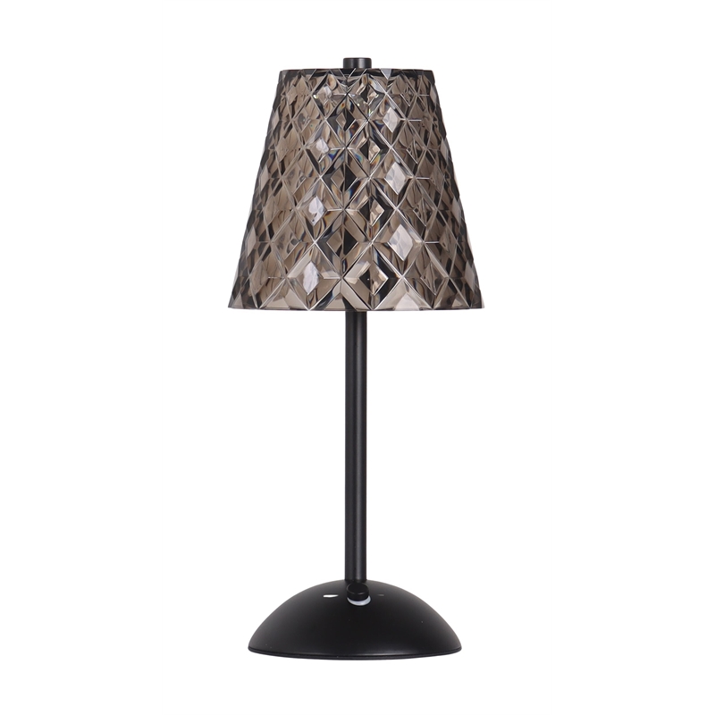 Crystal Radiance Rechargeable LED Metal Table Lamp - Matte Black & Smoke