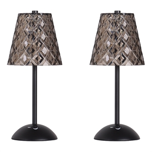 Crystal Radiance Rechargeable LED Metal Table Lamp - Matte Black & Smoke