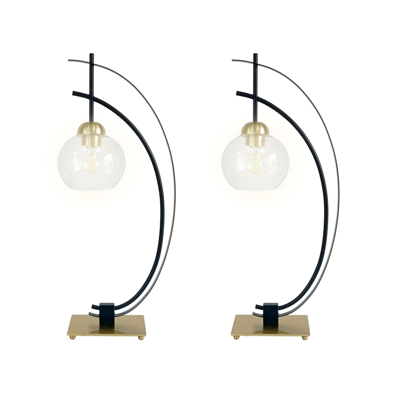 Eclipse Aura Metal Table Lamp - Matte Black & Gold - Glass Globe