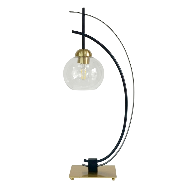 Eclipse Aura Metal Table Lamp - Matte Black & Gold - Glass Globe