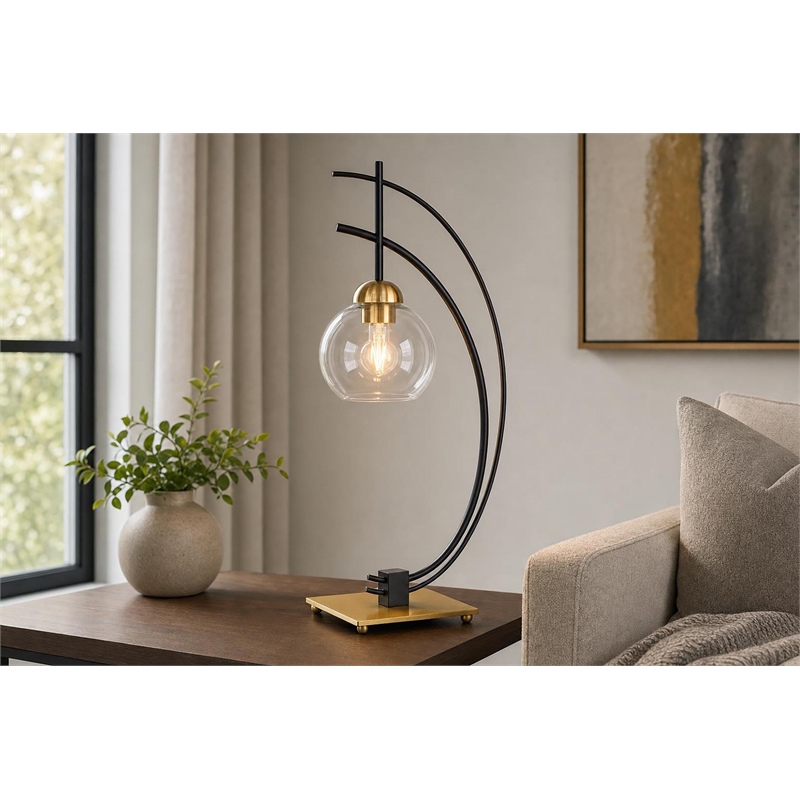 Eclipse Aura Metal Table Lamp - Matte Black & Gold - Glass Globe