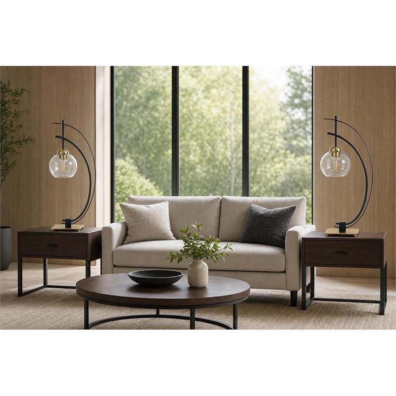 Eclipse Aura Metal Table Lamp - Matte Black & Gold - Glass Globe