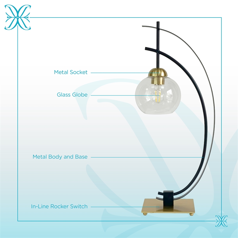 Eclipse Aura Metal Table Lamp - Matte Black & Gold - Glass Globe