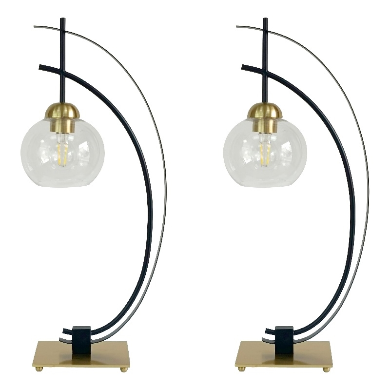 Eclipse Aura Metal Table Lamp - Matte Black & Gold - Glass Globe
