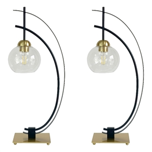 Eclipse Aura Metal Table Lamp - Matte Black & Gold - Glass Globe