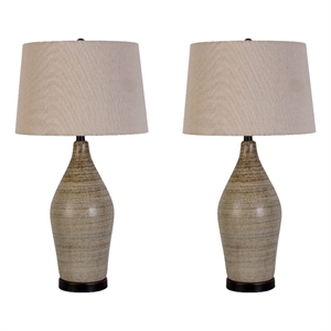 Serene Stone Ceramic Table Lamp - Natural & Matte Black - Set of 2 - Metal