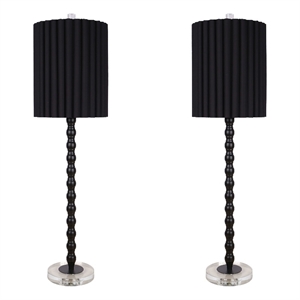 Obsidian Elegance Metal Table Lamp - Black & Clear Crystal - Set of 2