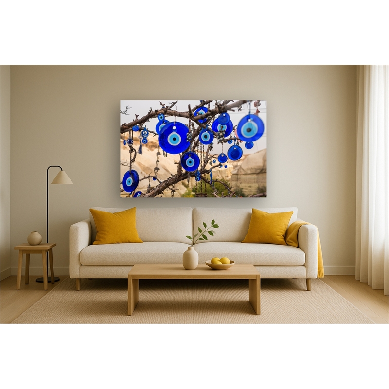 Evil Eye Protection Frameless Tempered Glass Wall Art - Multicolor