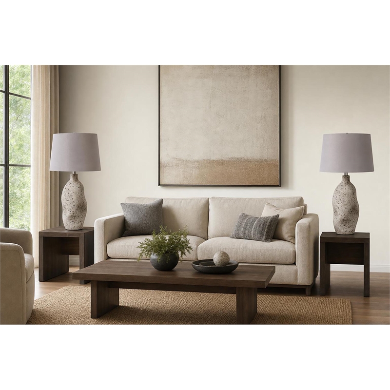 Stonehaven Elegance Ceramic Table Lamp - Natural Grey Stone - Metal