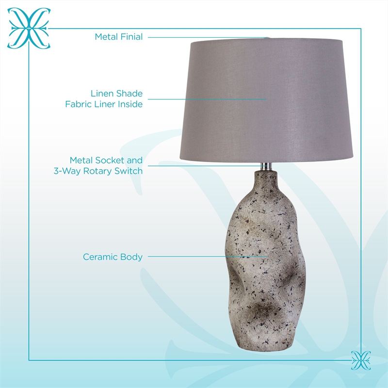 Stonehaven Elegance Ceramic Table Lamp - Natural Grey Stone - Metal