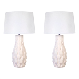 Sculpted Elegance Ceramic Table Lamp - White Sand - Set of 2 - Metal