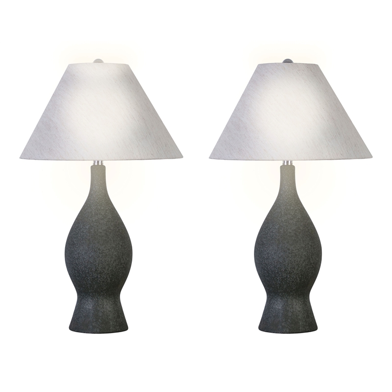 Cerulean Elegance Ceramic Table Lamp - Blue Grey - Set of 2 - Metal