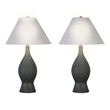 Cerulean Elegance Ceramic Table Lamp - Blue Grey - Set of 2 - Metal