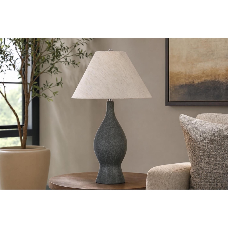Cerulean Elegance Ceramic Table Lamp - Blue Grey - Set of 2 - Metal