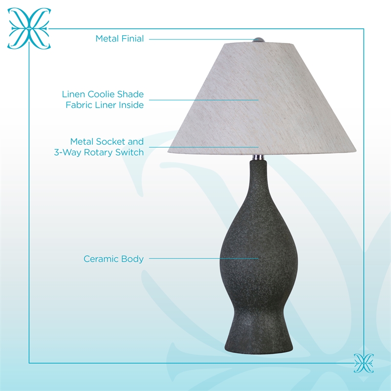 Cerulean Elegance Ceramic Table Lamp - Blue Grey - Set of 2 - Metal