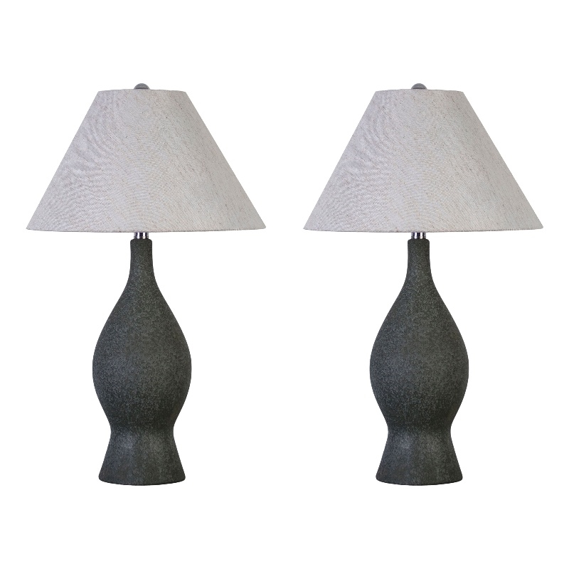 Cerulean Elegance Ceramic Table Lamp - Blue Grey - Set of 2 - Metal