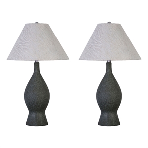 Cerulean Elegance Ceramic Table Lamp - Blue Grey - Set of 2 - Metal