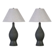 Cerulean Elegance Ceramic Table Lamp - Blue Grey - Set of 2 - Metal