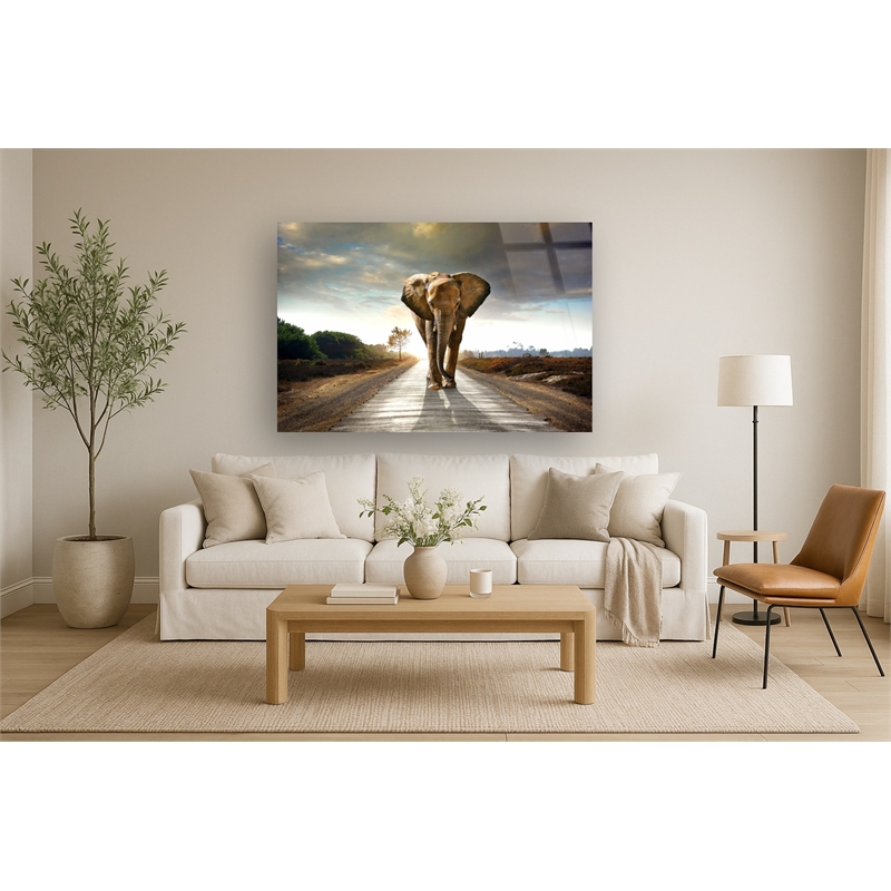 Elephant Journey Frameless Tempered Glass Wall Art - Multicolor