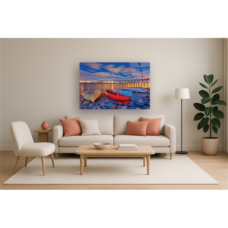 San Diego Coronado Bridge Frameless Tempered Glass Wall Art - Multicolor
