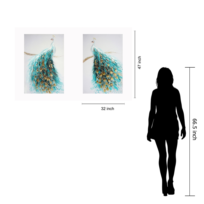 Opulent Peacock Pair in Teal & Gold Canvas Wall Art - Multicolor