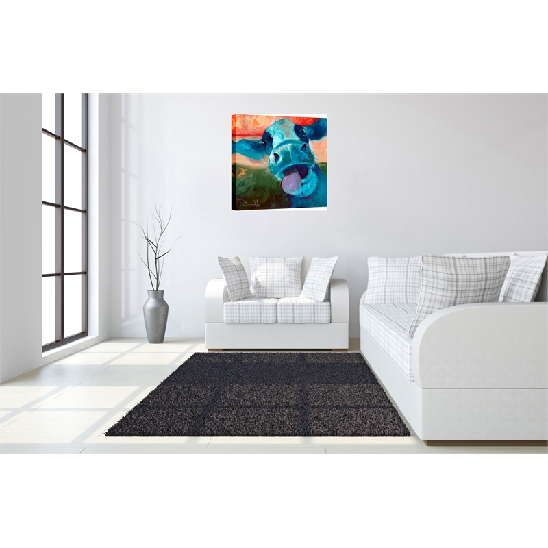 Playful Blue Cow Whimsy Canvas Wall Art - 32