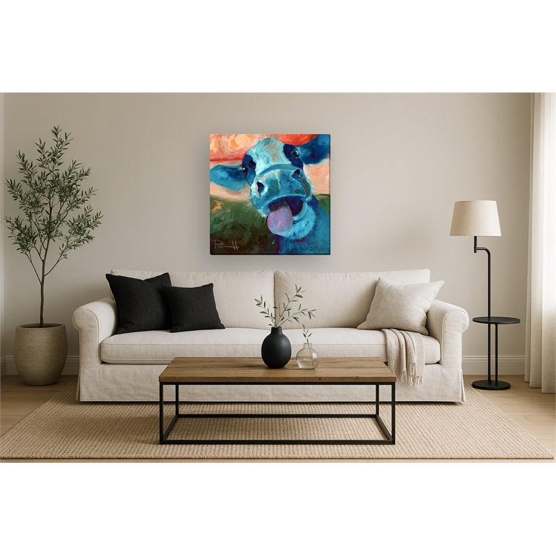 Playful Blue Cow Whimsy Canvas Wall Art - 32