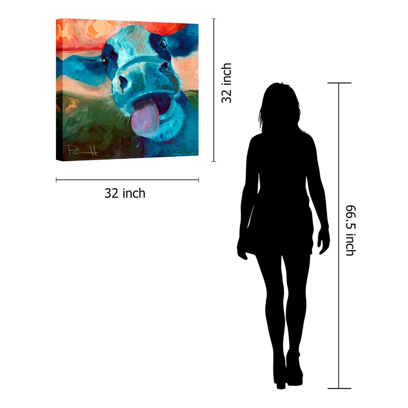 Playful Blue Cow Whimsy Canvas Wall Art - 32