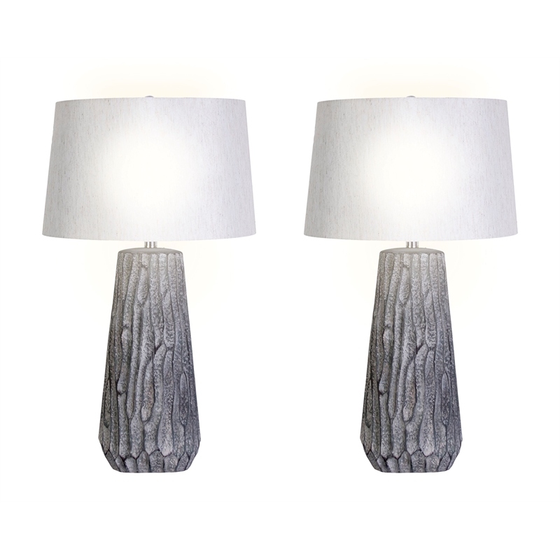 Textured Elegance Ceramic Table Lamp - Grey - Set of 2 - Metal