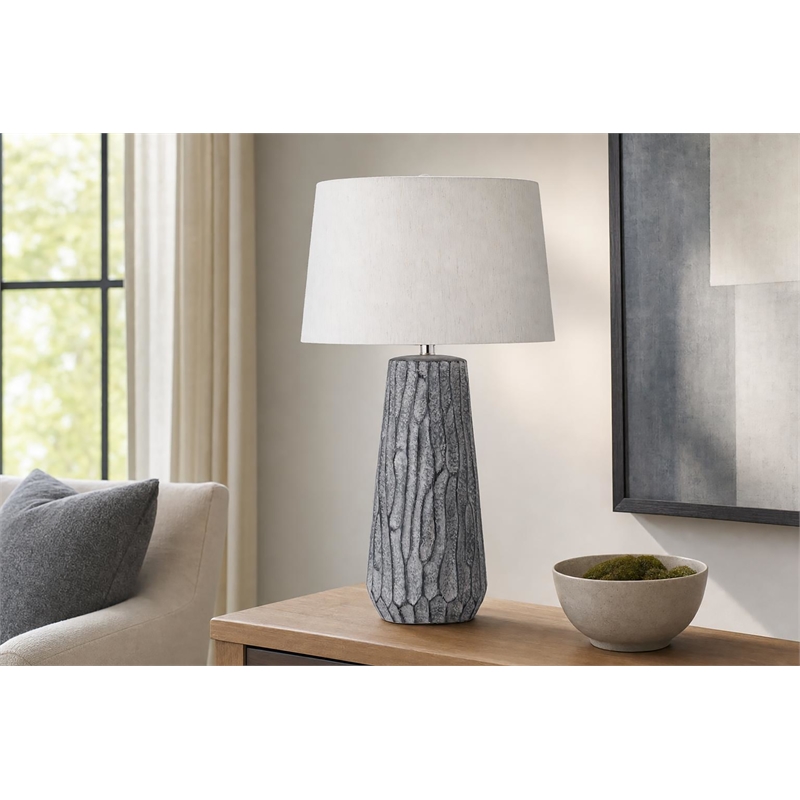 Textured Elegance Ceramic Table Lamp - Grey - Set of 2 - Metal