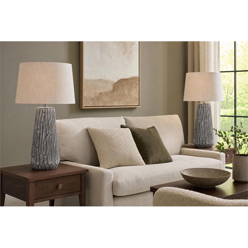 Textured Elegance Ceramic Table Lamp - Grey - Set of 2 - Metal