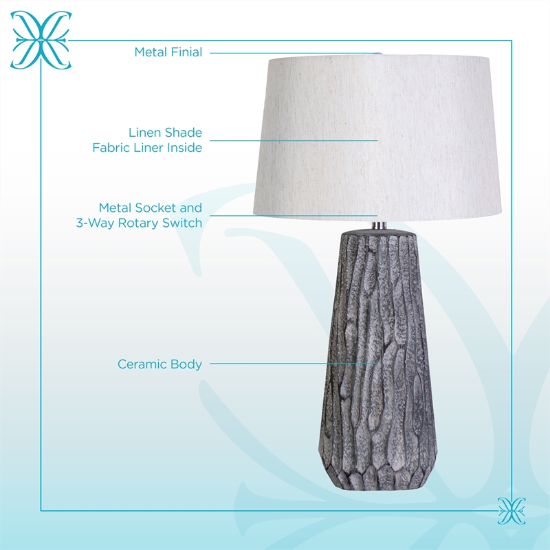 Textured Elegance Ceramic Table Lamp - Grey - Set of 2 - Metal