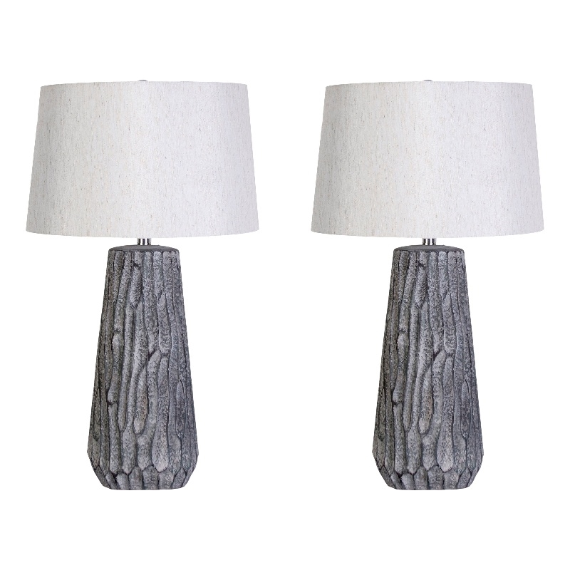 Textured Elegance Ceramic Table Lamp - Grey - Set of 2 - Metal