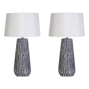 Textured Elegance Ceramic Table Lamp - Grey - Set of 2 - Metal