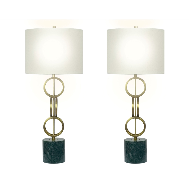 Marble Harmony Metal Table Lamp - Green Marble Base - Matte Gold Bronze