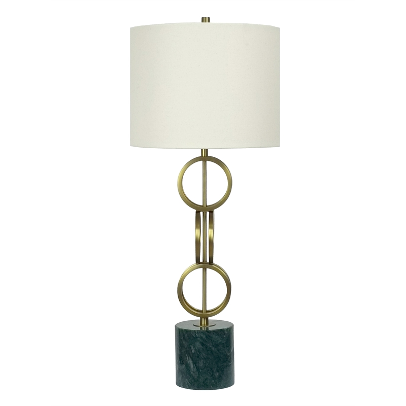 Marble Harmony Metal Table Lamp - Green Marble Base - Matte Gold Bronze