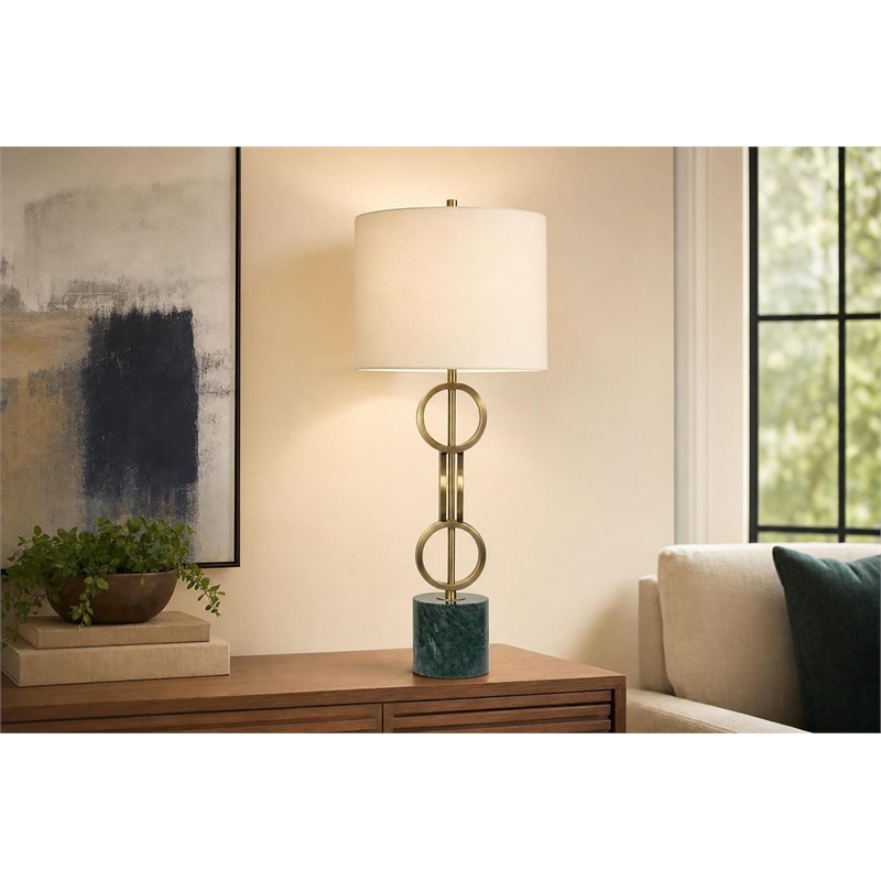 Marble Harmony Metal Table Lamp - Green Marble Base - Matte Gold Bronze