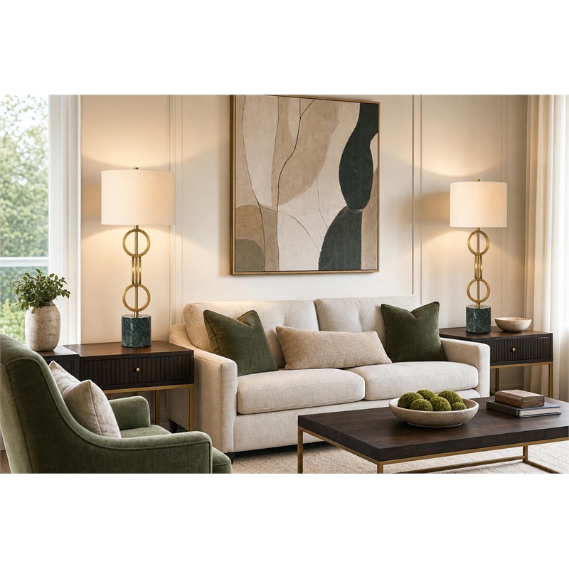 Marble Harmony Metal Table Lamp - Green Marble Base - Matte Gold Bronze