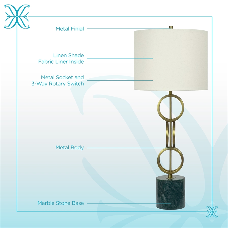 Marble Harmony Metal Table Lamp - Green Marble Base - Matte Gold Bronze