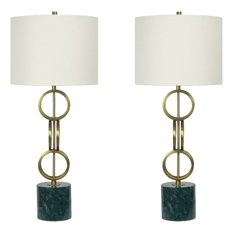 Marble Harmony Metal Table Lamp - Green Marble Base - Matte Gold Bronze