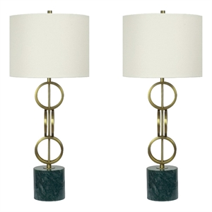 Marble Harmony Metal Table Lamp - Green Marble Base - Matte Gold Bronze