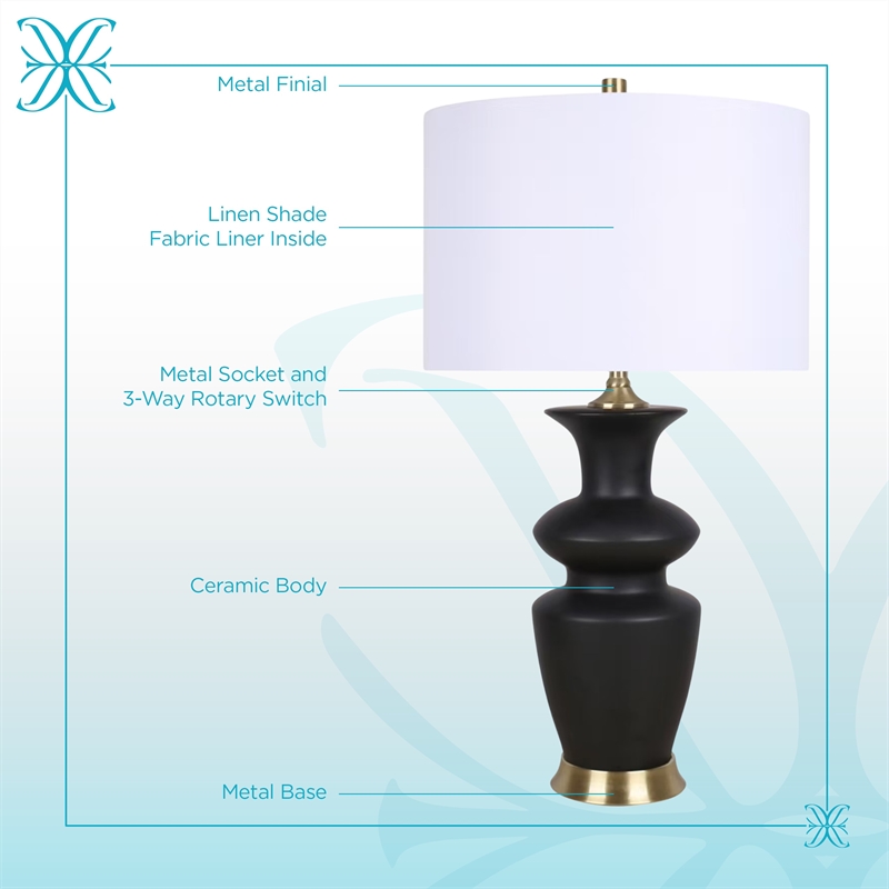 Elegance Radiance Ceramic Table Lamp - Black & Soft Gold - Metal