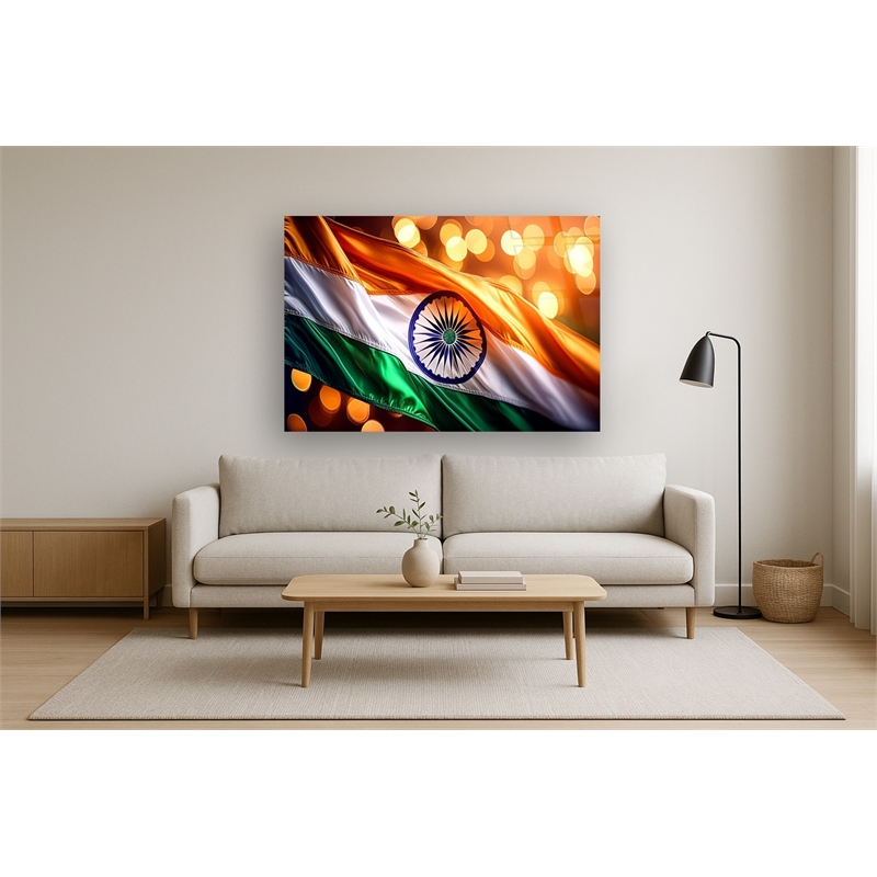 Indian Flag Frameless Tempered Glass Wall Art - 60