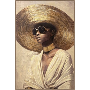 Sunlit Muse II - 48&quot x 32&quot - Hand-Embellished Canvas in Frame - Beige
