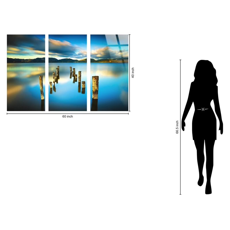 Serene Reflection Frameless Tempered Glass w/ Foil Triptych - Multicolor