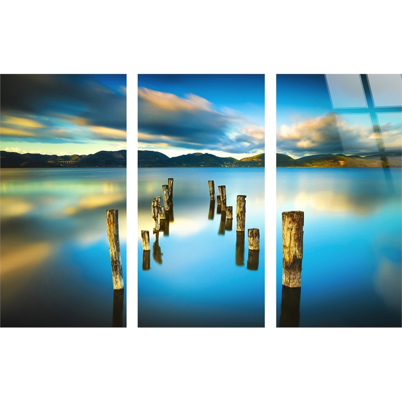 Serene Reflection Frameless Tempered Glass w/ Foil Triptych - Multicolor