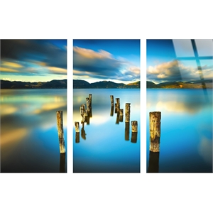 Serene Reflection Frameless Tempered Glass w/ Foil Triptych - Multicolor